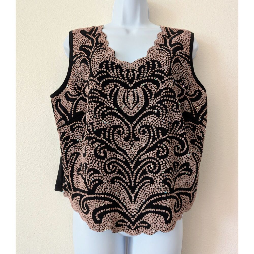Metaphor XL Black Sleeveless Rhinestone Embellished Scalloped Hem